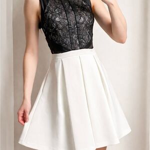 Guess Black Lace Bodice Fit & Flare Dress White Skater Faux Leather Trim